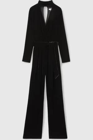 Reiss Vera Velvet Belted Wide Leg Jumpsuit44