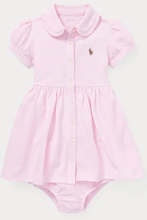 Ralph Lauren Baby Girls Pink Knit Pique 100% Cotton Oxford Dress and Bloomer Set9 Months (74cm)