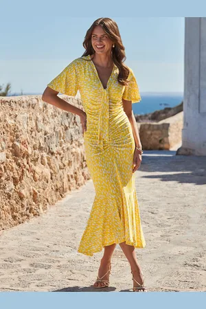 Sosandar Spot Print Ruchded Front Frill Hem Jersey Midaxi Dress34