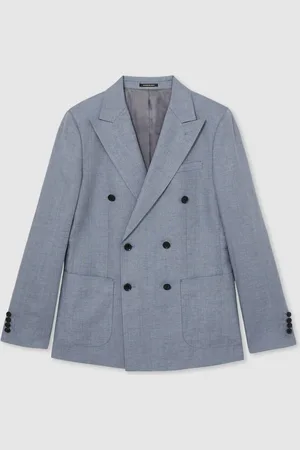 Reiss Warner Db Slim Fit Linen Double-Breasted Suit Blazer42 R
