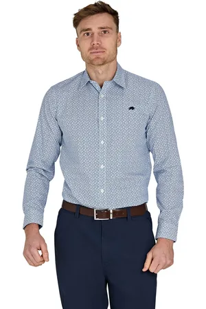 Raging Bull Long Sleeve Pentagon Pattern 100% Cotton Poplin White Shirt6X-L