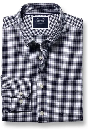 Charles Tyrwhitt Koszula o dopasowanym kroju z popeliny ze stretchem i małym wzorem w kratkę gingham, w 100% z bawełny, niewymagająca prasowaniaS