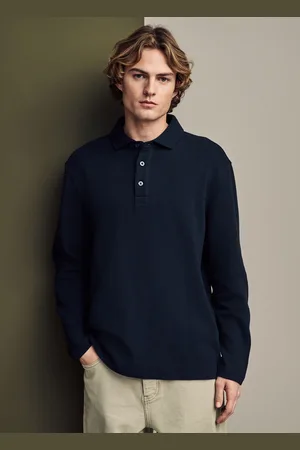 Next Long Sleeve Waffle Textured 100% Cotton Polo ShirtM