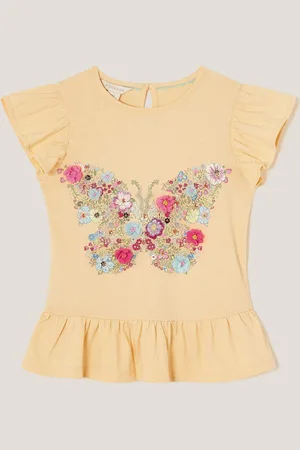 Monsoon Floral Print Butterfly Frilly 100% Cotton T-Shirt152158 cm