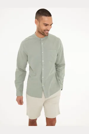 Threadbare Grandad Collar Linen Blend Long Sleeve ShirtX-Large