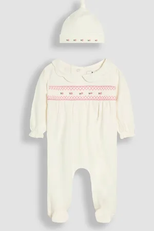 JoJo Maman Bébé 100% Cotton Smocked Sleepsuit and Hat Set 2 Piece7480 cm