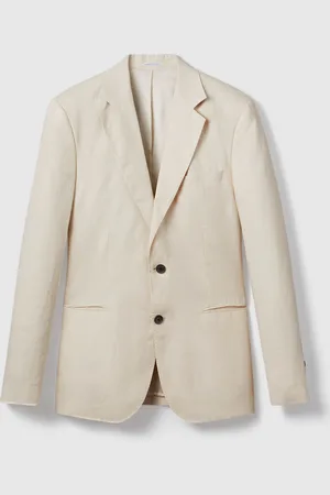 Reiss Kin Single-Breasted Linen Suit Blazer Slim Fit50