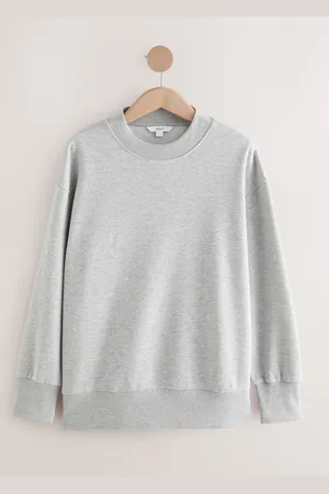Next Grey Marl Oversized Relaxed Fit Heavyweight Brushed Longline Crew Neck SweatshirtX-Large