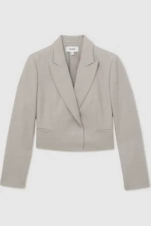 Reiss Harper Double-Breasted Cropped Wool-Blend Blazer38