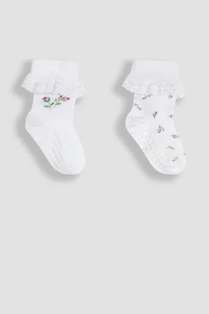 JoJo Maman Bébé 2-Pack Frilly Rose Socks8692 cm