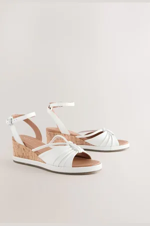 Next Forever Comfort Leather Round Toe Ruched Detail Cork Wedge Heelseu39