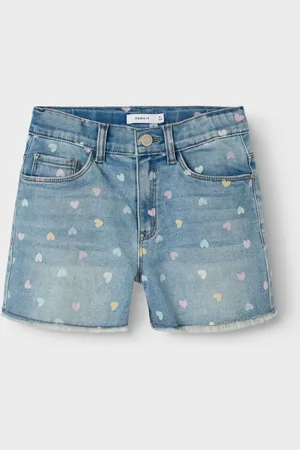 NAME IT High Waisted Heart Print Denim Shorts10 lat (140 cm)