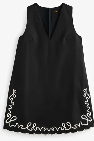HUGO BOSS 100% Cotton A Line Embroidered Detail Mini Dress40