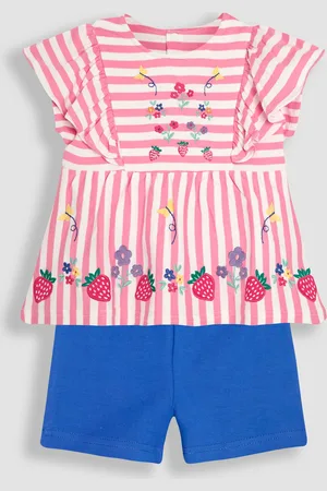 JoJo Maman Bébé 2-Piece Floral Appliqué Ruffle Front T-Shirt & Shorts Set116122 cm