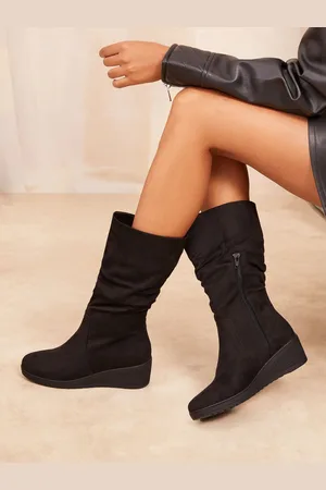 Friends Like These Wedge Heel Ruched Faux Suede Calf BootsEU 38 (UK 5)