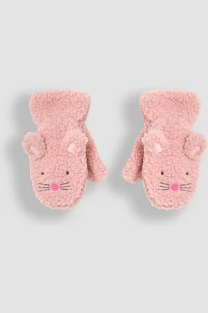 JoJo Maman Bébé Rękawiczki ze sztucznego kożuszka z myszką 0