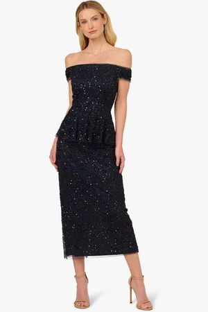 Adrianna Papell Blue Bead Mesh Peplum Dress44