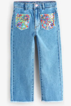 Billieblush Blue Wide Leg Logo 100% Cotton Jeans With Sequin Pocket Detail10 lat (140 cm)
