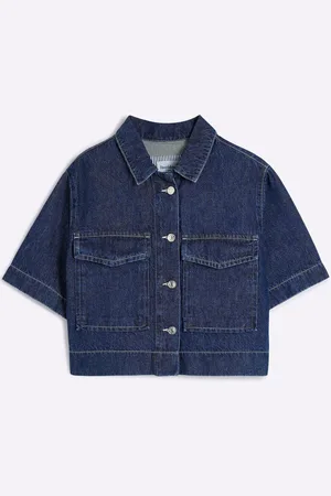 River Island 100% Cotton Boxy Crop Denim Shirt40