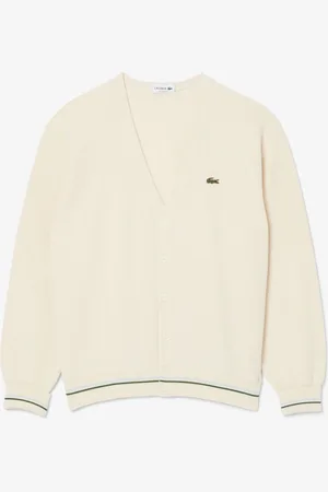 Lacoste Relaxed Fit Cream Stripe Accent Cotton Cardigan2X-L