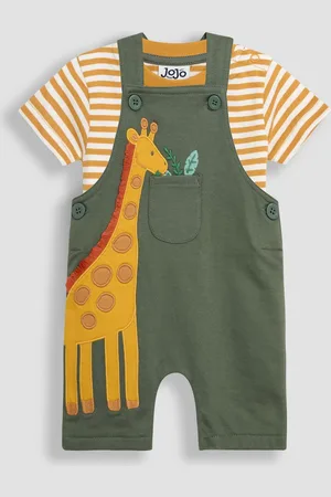 JoJo Maman Bébé 2-Piece Appliqué 100% Cotton Dungarees & T-Shirt Set5662 cm