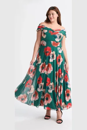 Scarlett & Jo Bardot Teal Red Print Maxi Dress48
