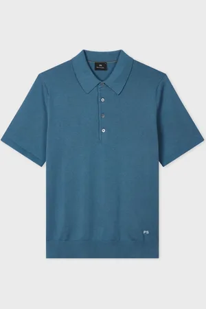 Paul Smith Regular Fit Blue Knitted 100% Organic Cotton Polo ShirtM
