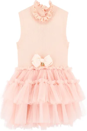 Angels Face Pink Eunice Sleeveless Knit With Tulle 100% Cotton Dress140146 cm