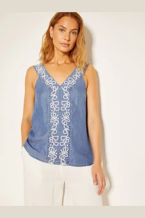 Monsoon Isolde Embroidered Chambray Cami Top