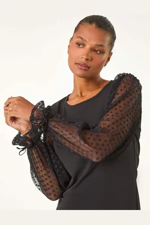 Roman Flock Spot Sleeve Stretch Tunic Top46