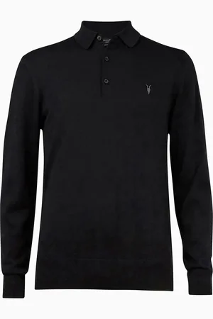 AllSaints Koszulka polo z długim rękawem Allsaints Mode z wełny merinoM