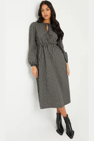 Threadbare Check Puff Sleeves With Pockets Midi Dress38