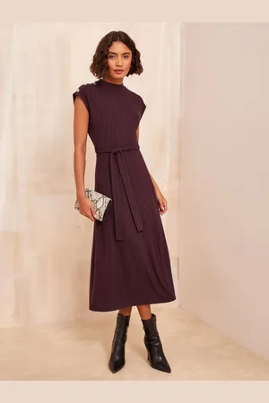Friends Like These Button Shoulder Rib Midi Dress With Tie Belt Detailing42
