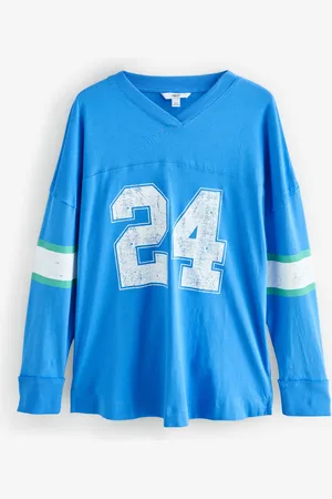 Next Number Print Football Varsity V-Neck Long Sleeve 100% Cotton T-ShirtXS