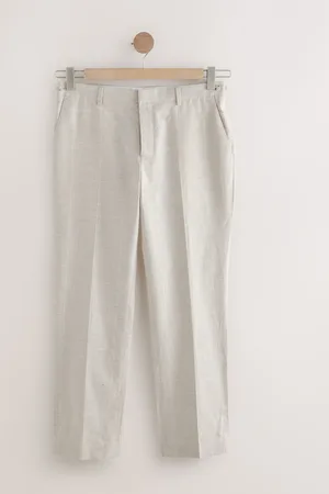 Next Regular Fit Linen Blend Check Suit Trousers36 R