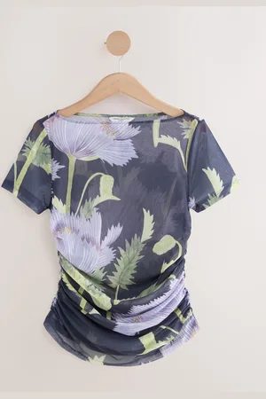 Next Short Sleeve Ruched Mesh TopEU 46 (UK 18)