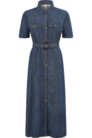 Yumi Chambray Utility Midi Denim 100% Cotton Shirt Dress38