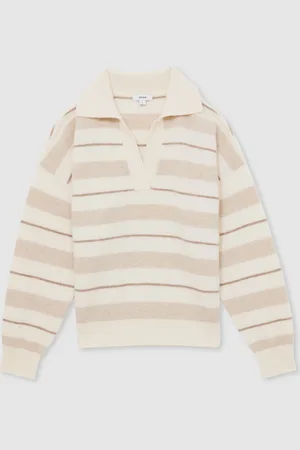 Reiss Sami Wool-Cashmere Stripe Open-Collar JumperXS