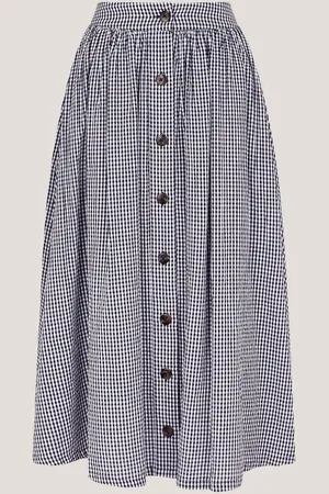 Monsoon Bea Gingham Button Midi 100% Cotton SkirtL