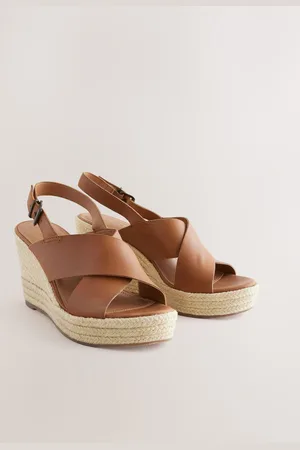 Next Forever Comfort Leather Round Toe Cross-Over Slingback Platform WedgesEU 40 (UK 6.5)