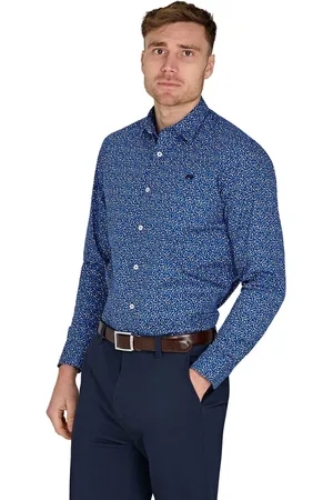 Raging Bull Blue Long Sleeve Flower Bud 100% Cotton Poplin ShirtM