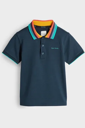 Paul Smith Boys Navy 100% Cotton Short Sleeve Artist Stripe Collar Polo Shirt110116 cm