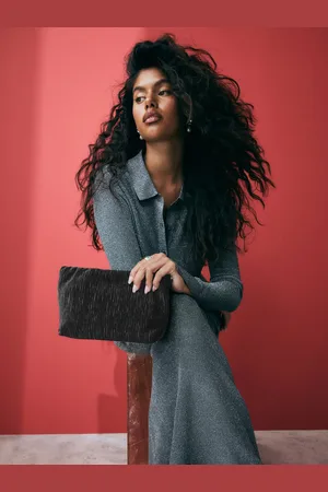 Next Textured Velvet Snap ClutchJeden