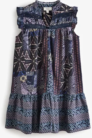 Next Frill Detail Lace Insert Mini Dress with Linen46