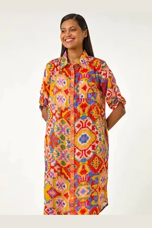 Roman Ikat Button Shirt Dress44