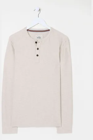 Fat Face FatFace 100% Cotton Long Sleeve Nutbourne Henley T-ShirtL dla wysokich