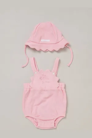 Rock-a-bye Baby Boutique Pink Waffle 100% Cotton Romper and Sun Hat Outfit Set7480 cm