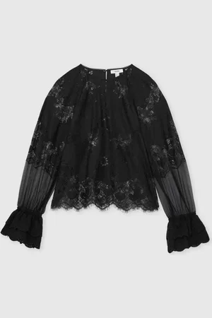 Reiss Emilia Lace Flared-Cuff Blouse34