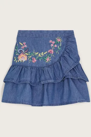 Monsoon Chambray Embroidered Ruffle 100% Cotton Skirt122128 cm