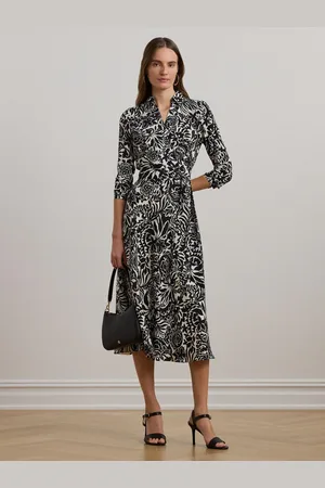 Ralph Lauren Black Rowella Print Belted Collared Dress44